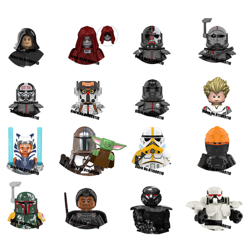 Bloques de construcción de figuras de acción, juego de bloques de construcción de figuras de LUKE Skywalker, Mandalorians, Boba Fett, Palpatine, Yoda, R2D2