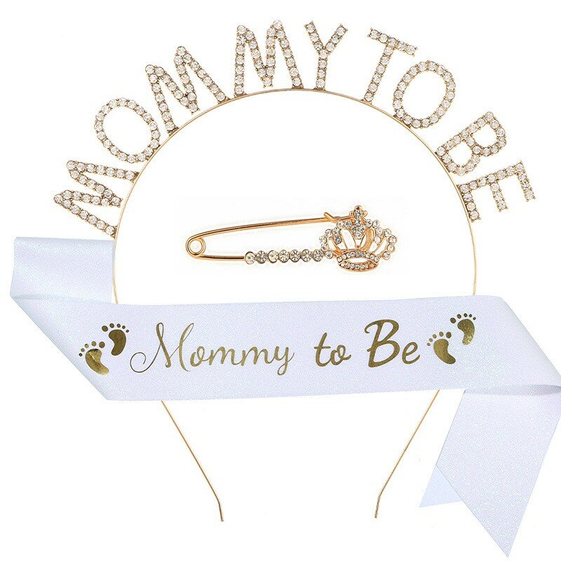 3ชิ้น/เซ็ต Baby Shower Mommy To Be/Mummy To Be Rose Gold Headband มงกุฎเข็มกลัด Sash ซาตินชุดเด็กสาวเพศเปิดเผยวันเกิด Party