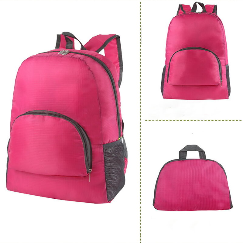 Leve portátil dobrável impressão de texto mochila dobrável saco ultraleve pacote ao ar livre para as mulheres dos homens viagem caminhadas rosa daypack