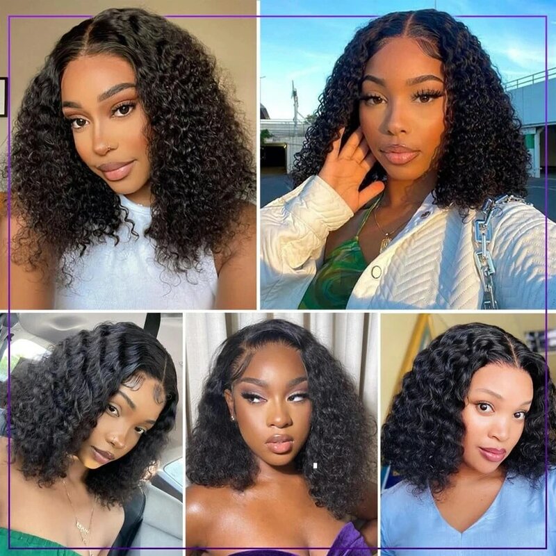 4x4 Short Curly Bob Wig Deep Wave Transparent Lace Front Human Hair Wig PrePlucked Brazilian Remy Lace Closure Wigs For Women