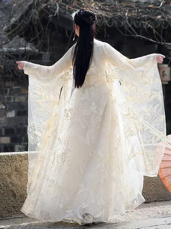 Kant Borduurwerk Hanfu Vrouwelijke Cosplay Kostuum Zomer Ademende Fee Chinese Stijl Jurk Nationale Dans Performance Kleding