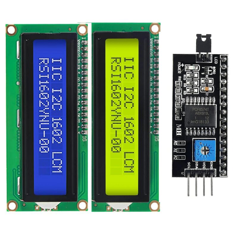 LCD1602 1602 Modul LCD 16X2 Karakter LCD Tampilan Layar Biru/Kuning Hijau PCF8574T PCF8574 IIC I2C Antarmuka 5V UNTUK Arduino