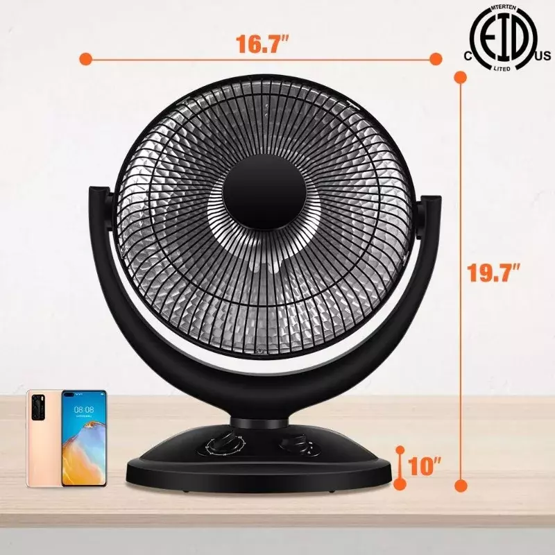 HAOYUNMA Oscillating Parabolic Space Heater with Thermostat and Timer, Radiant Dish Heater with Tip-Over and Overheating