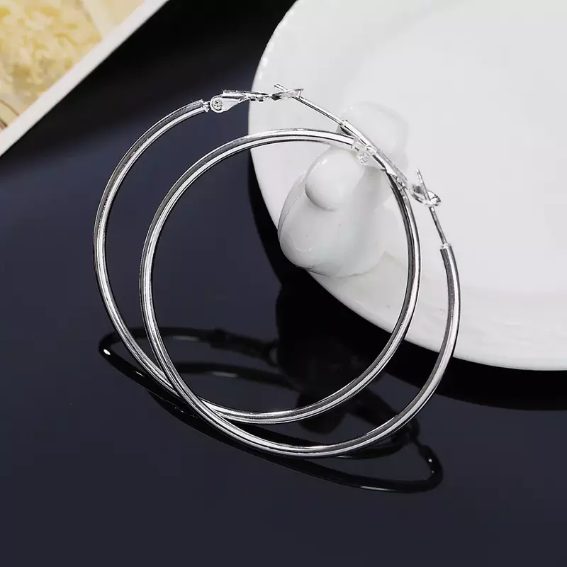 Pesona panas 925 perak murni klasik 5-8CM lingkaran besar anting Hoop untuk wanita pesta pernikahan perhiasan Fashion hadiah Natal