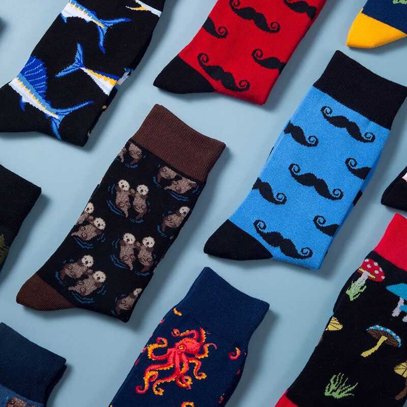 Calcetines creativos con personalidad para hombre, medias de algodón con patrón de barba de tiburón, medio a alto de tubo, novedad de otoño e invierno