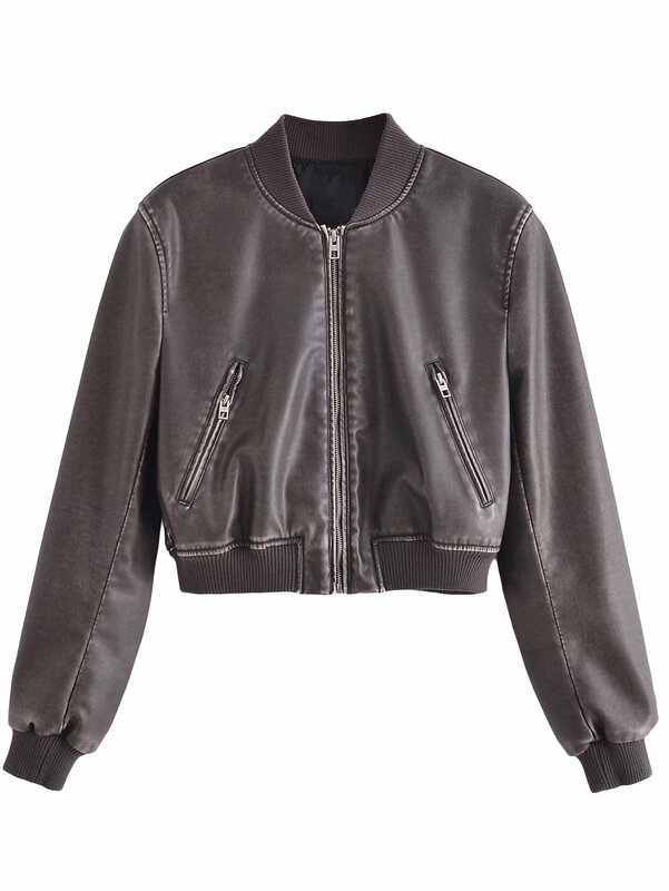 Leather Jacket Women 2023 Autumn Spring Women's Moto Biker Zipper Jacket baseball Jacket coats vintage Ladies Outerwear Brown