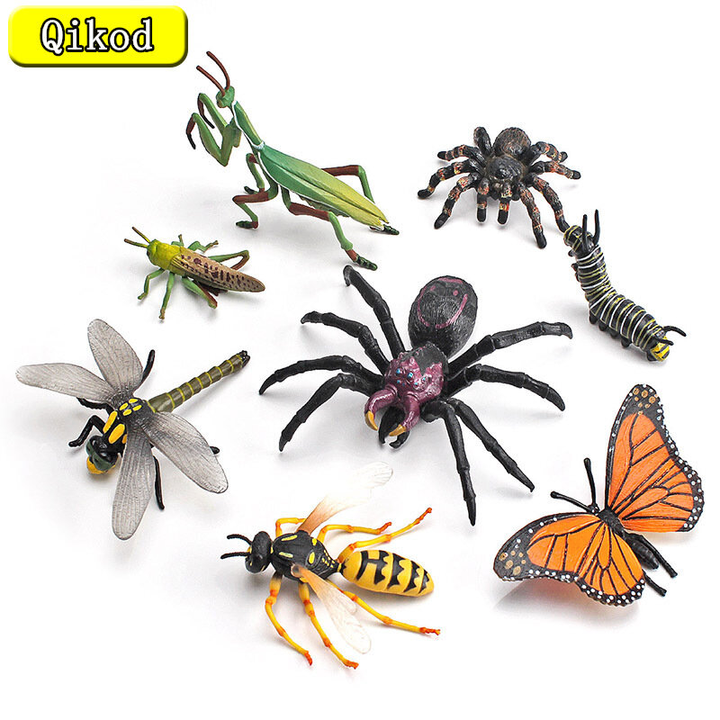 PVC Action Figure Toys para Crianças, Simulação Rainforest Modelo Animal, Aranha, Vespa, Louva-a-deus, Gafanhoto, Estatueta de Insetos, Boneca, Presentes