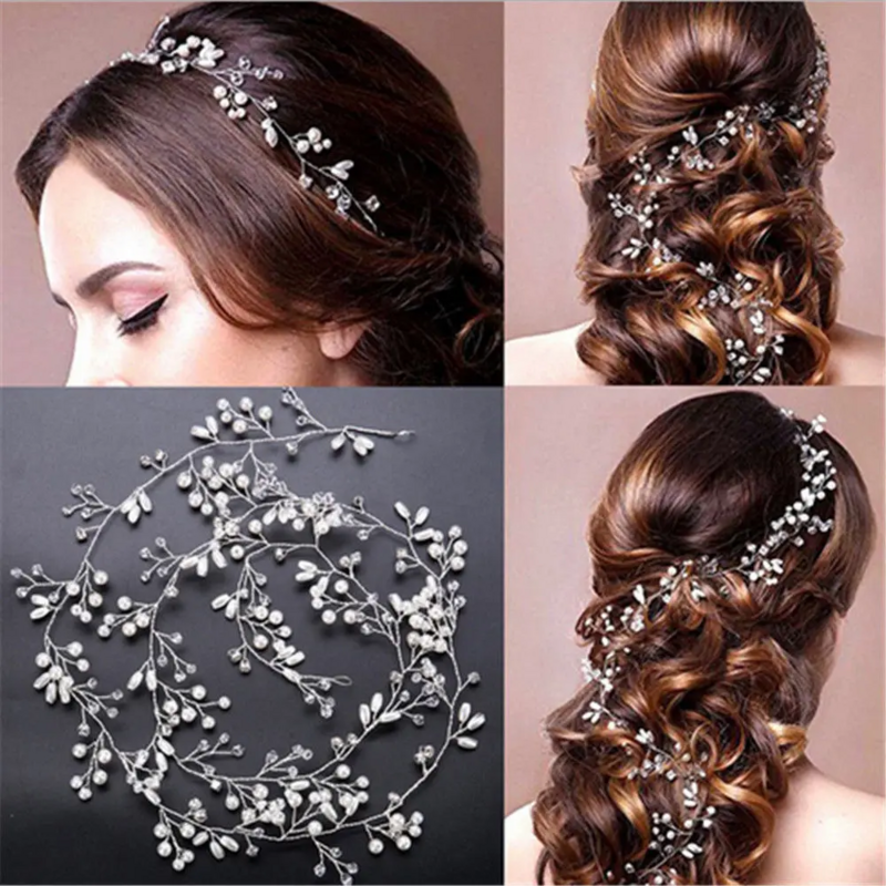 Joyería de moda para la cabeza de la novia, cinturón para el cabello con perlas de cristal, accesorios para el cabello nupcial, tocados de boda para novia