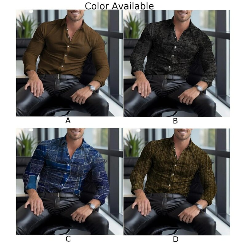 Bluse Hemd Hemd Button Down Casual Fitness Revers Langarm Männer Herren Party T Dress Up Polyester Band Kragen