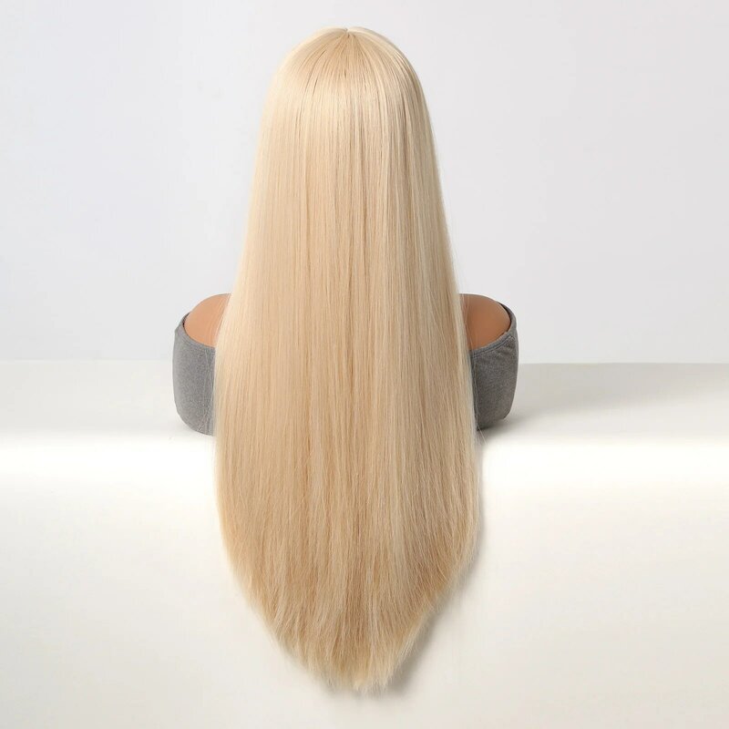 Modiis Ferre-Perruque Synthétique Droite Blonde pour Femme Blanche, Cheveux Longs Naturels, Perruques Cosplay avec Partie Moyenne, Degré de Chaleur