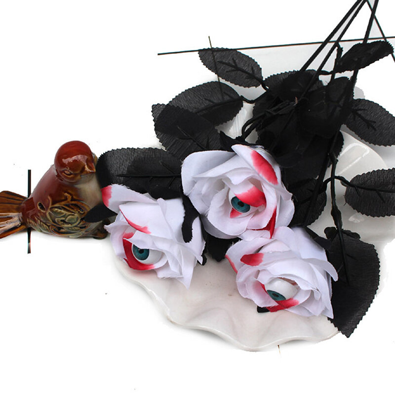 Horror Bloem Rose Kunstmatige Bloem Met Oogbol Halloween Levert 41Cm Zwart Nep Bloem Cosplay Kostuum Accessoires