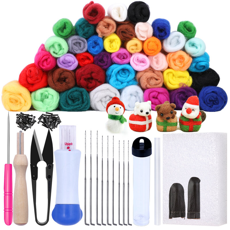 MIUSIE-Kit de fieltro de aguja Multicolor, herramientas de fieltro de lana hechas a mano, paquete de aguja, materiales de tela, accesorios
