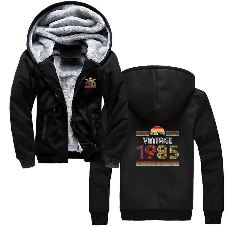 1985 Vintage Born 1985 regali di compleanno retrò per uomo felpa con cappuccio oversize inverno felpe spesse giacca con cerniera cappotto Streetwear
