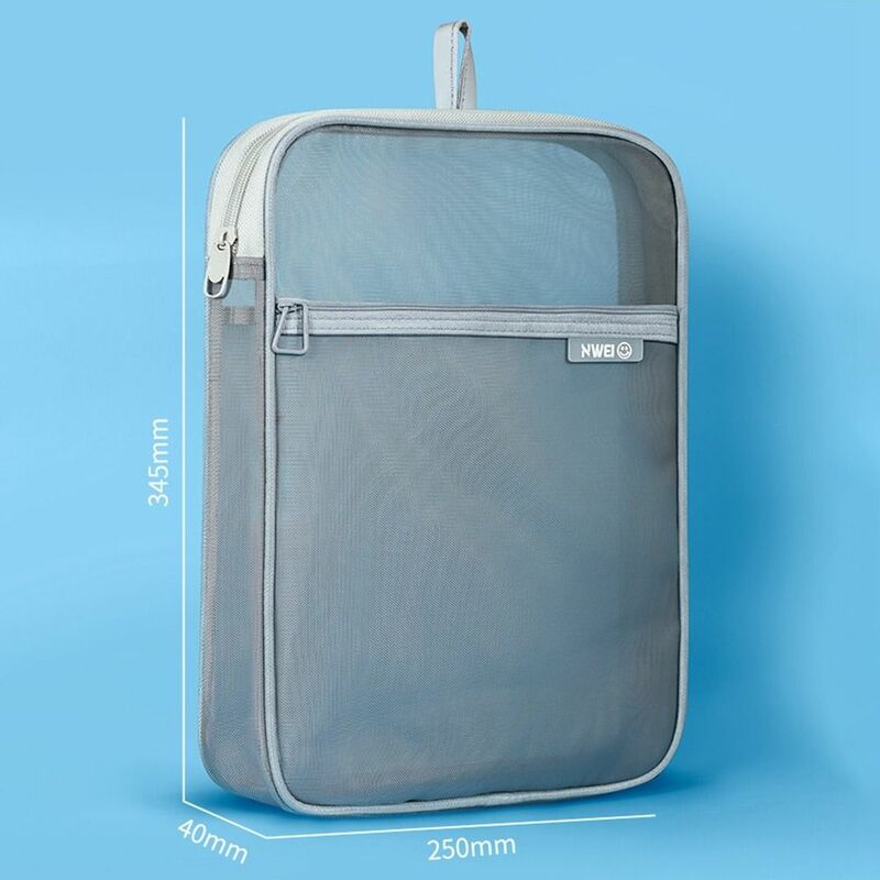Nylon Mesh Zipper Pouch Bag, Multifuncional, Grande Capacidade, Armazenamento de Dados, Espessado, Transparente, Saco de Arquivo