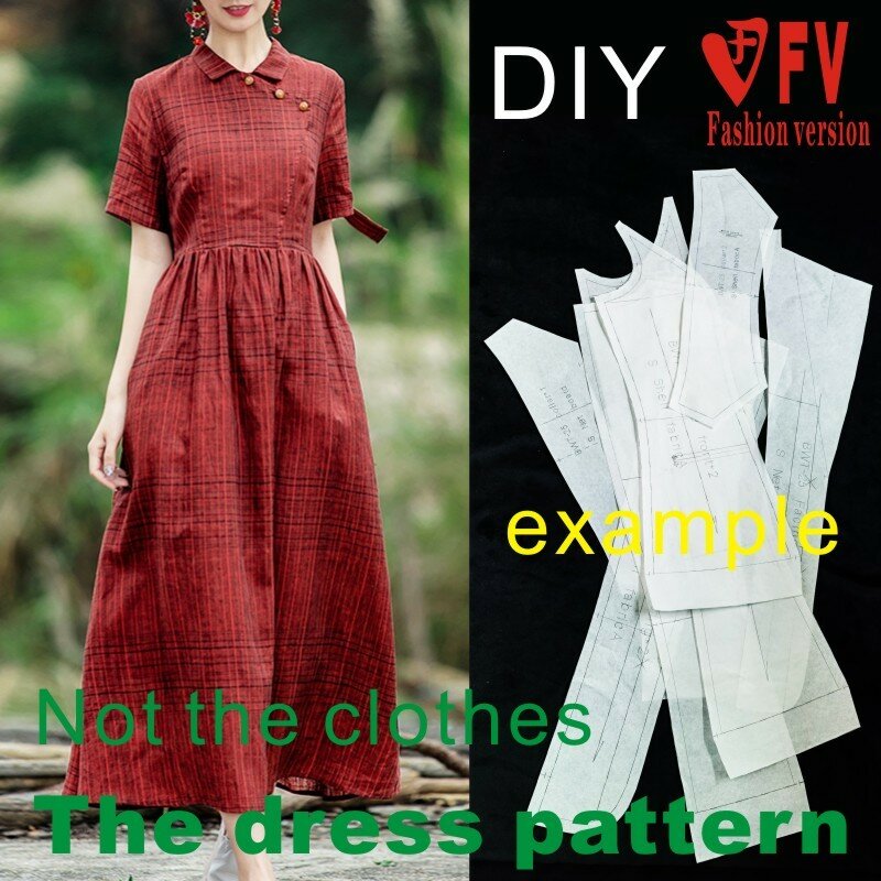Clothing DIY pattern women's plaid waist dress sewing effect drawing 1:1 physical pattern BLQ-596