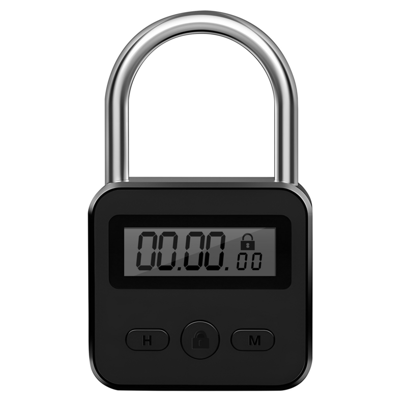 Metal Timer Lock LCD Display Multi-Function Electronic Time 99 Hours Max Timing USB Rechargeable Timer Padlock,Black