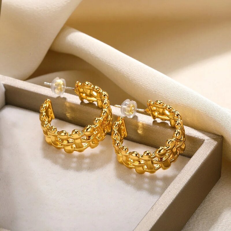 Klasik daun Ginkgo sederhana baja nirkarat kancing anting warna emas untuk wanita tindik indah mode perhiasan hadiah gadis