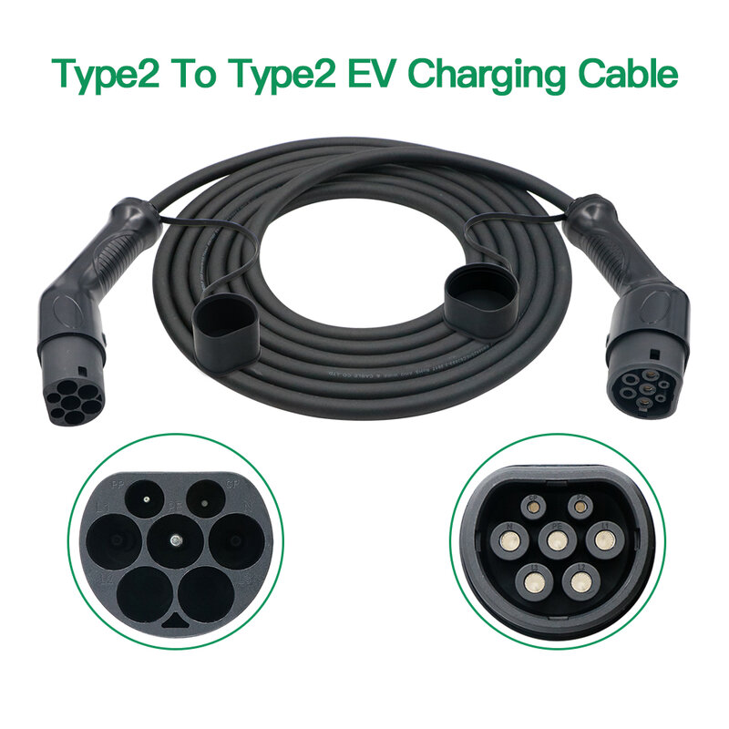 電気自動車用充電ケーブル,タイプ2からタイプ2,32a,IEC62196-2, 1相,200v-450v,タイプ2で使用