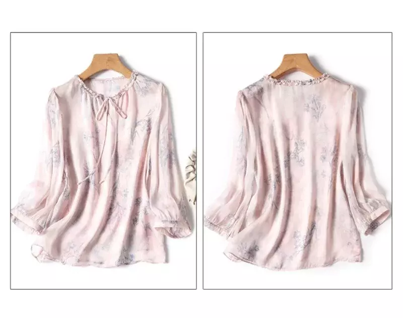 YCMYUNYAN-camisas Vintage de gasa para mujer, blusas estampadas de verano, Tops holgados de tres cuartos, ropa de moda con cuello redondo