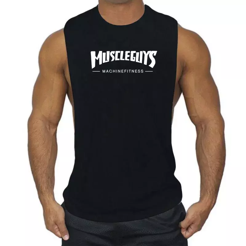 Męska koszulka na ramiączkach na siłownię na co dzień modne modne ubrania bez rękawów sportowe bieganie trening fajne podkoszulki z nadrukiem kamizelka Fitness