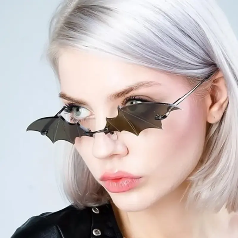 Occhiali da sole da uomo senza montatura alla moda occhiali da sole a forma di pipistrello da donna occhiali da sole da uomo Vintage neri in metallo Oculos De Sol