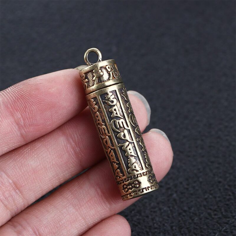Openable Carving Scriptures Memorial Keepsake Keychain Buddhist Pendant Necklace Pendant Medicine Pill Box Travel Pill Case
