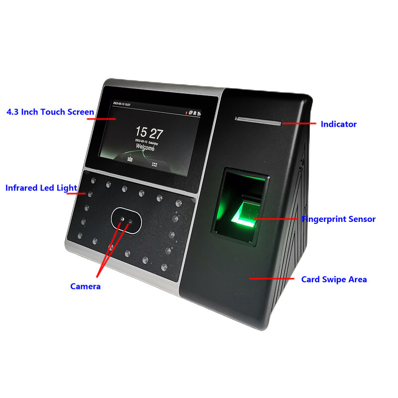 ZKTime-Electronic Time Clock Device, biométrico, rosto, impressão digital, Gestão Atendimento Empregado, Wi-Fi, 5.0 Bateria