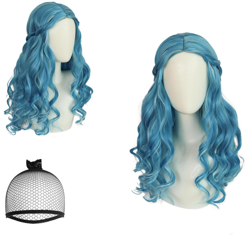 Women Cosplay Wig Addison Zombies 3 Halloween Costume Light Blue Long Wavy Curly Hair 70cm Halloween Role Play Wig Costume Gift