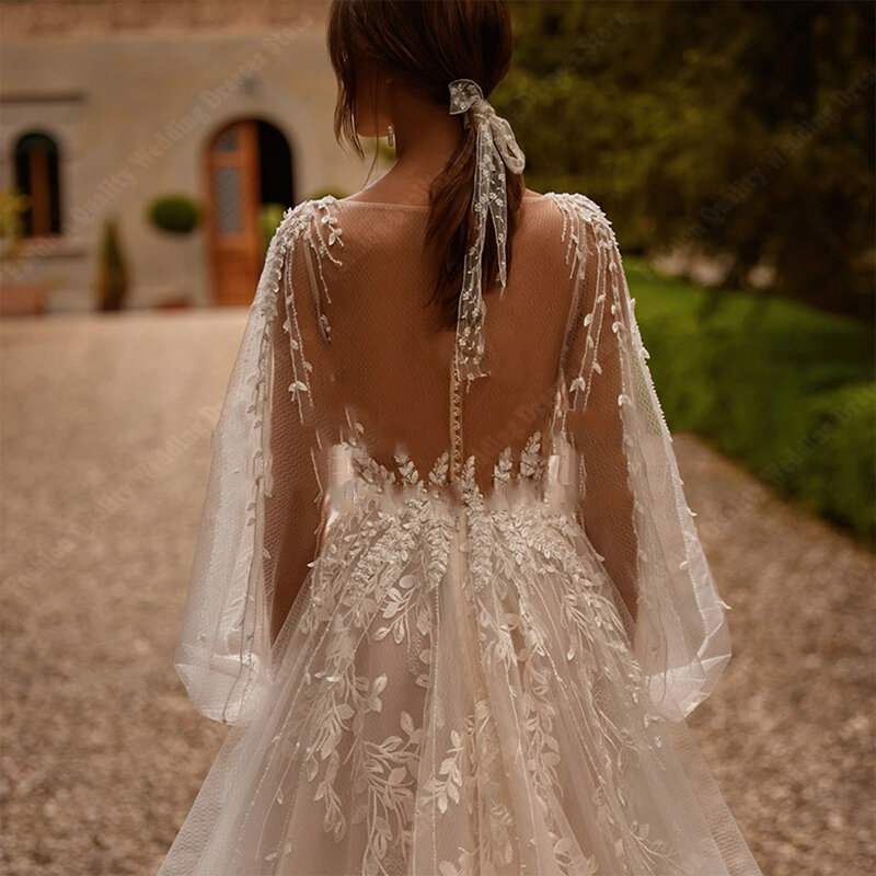 Женское свадебное платье с V-образным вырезом, кружевное ТРАПЕЦИЕВИДНОЕ ПЛАТЬЕ с принтом, элегантное пушистое многослойное Прозрачное платье невесты