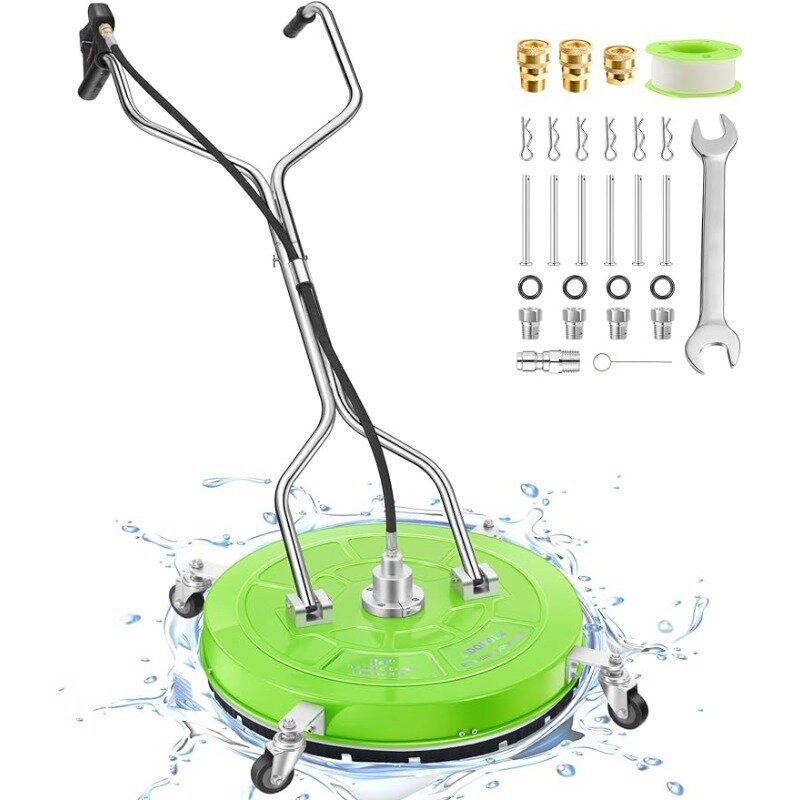 24“ Pressure Washer Surface Cleaner with 4 Wheels - Coated Green Dual Handle Stainless Steel Surface Cleaner  - PWS24G