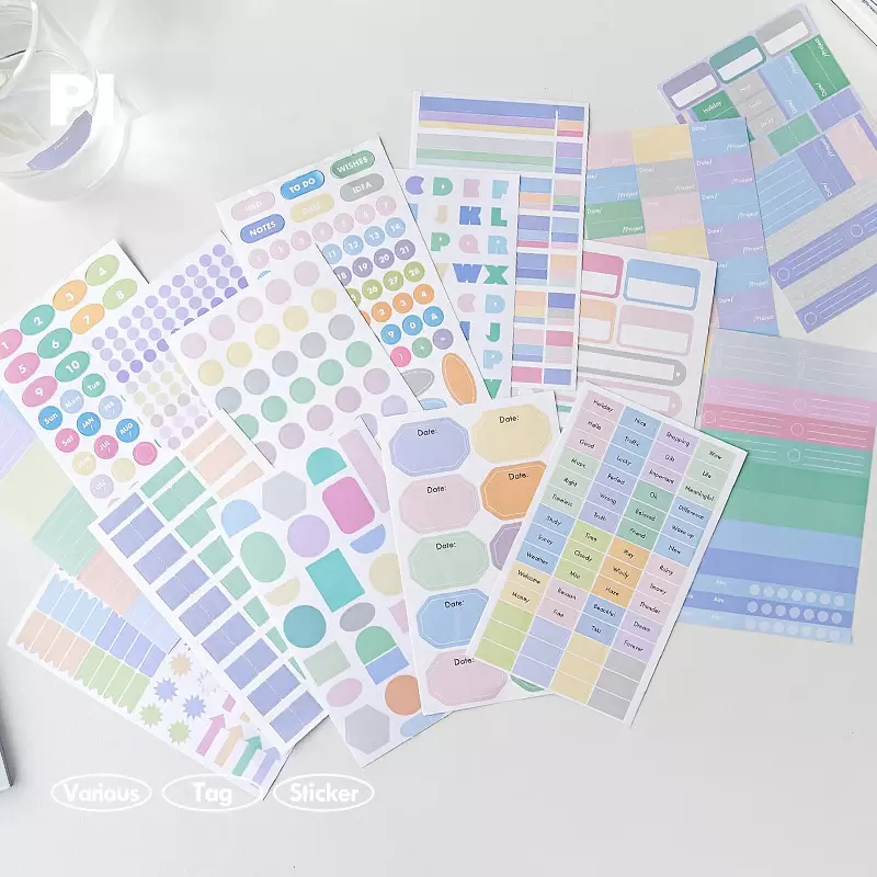 32 fogli adesivi a colori chiari profondi segni di classificazione del libro etichette per etichette indice Memo pad Scrapbooking Journal Planner Stickers