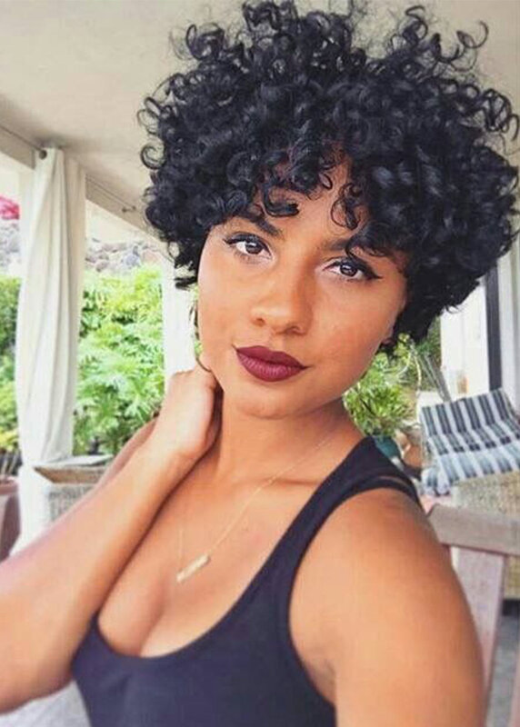 Pelucas de cabello sintético para mujeres afroamericanas, pelo corto profundo de aspecto Natural, sin tapa, 8 pulgadas