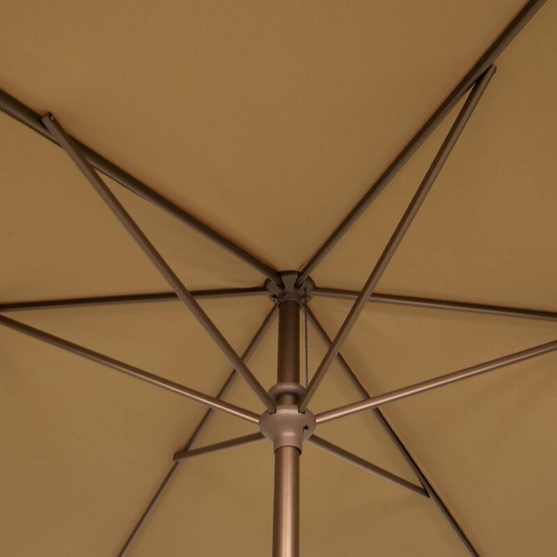 Stylish Tan Rectangular Umbrella: 6.5x10ft with Crank & Push Button Tilt