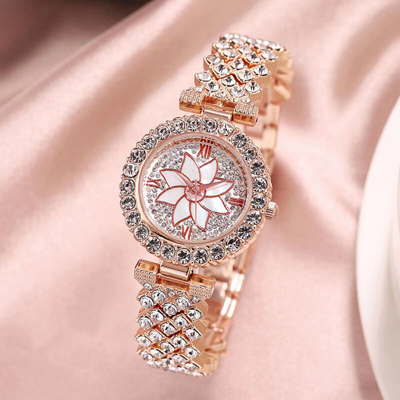 Jam tangan wanita, gelang berlian imitasi kuarsa Analog gelang jam tangan hadiah Hari Valentine