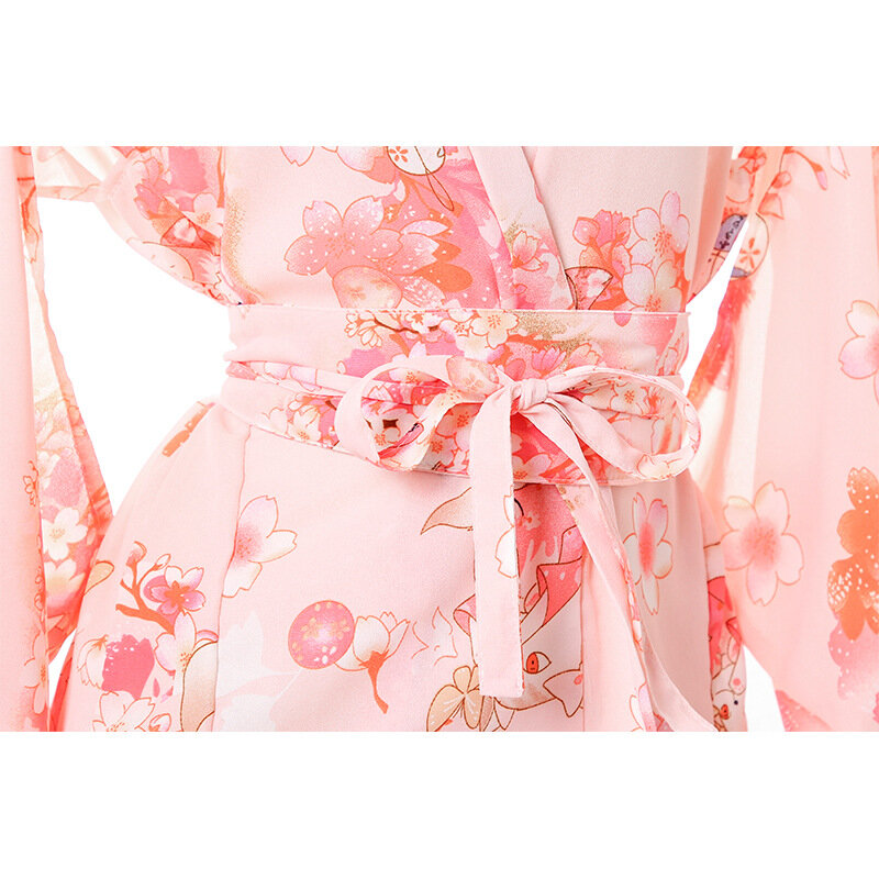 Uniforme de quimono com cordões para meninas e mulheres, roupa íntima japonesa sexy, terno hanfu, roupa de dormir, camisola, roupão impresso, RPG