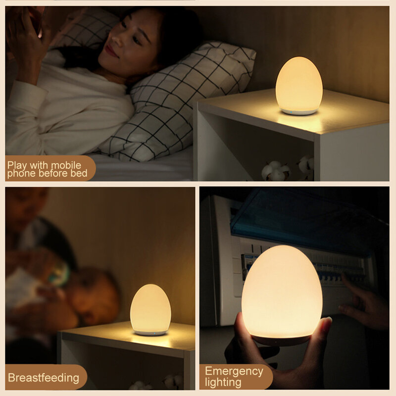 LED 야간 조명, USB 충전식 계란 모양 RGB 팻 라이트, 수면 눈 보호 램프, 야외 바 테이블 램프