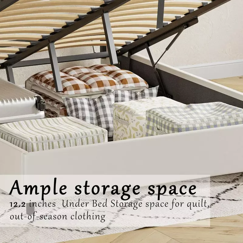 Рамка кровати, подъемная кровать для хранения с выходами питания, деревянная подставка для планок/без пружины коробки, белые кровати