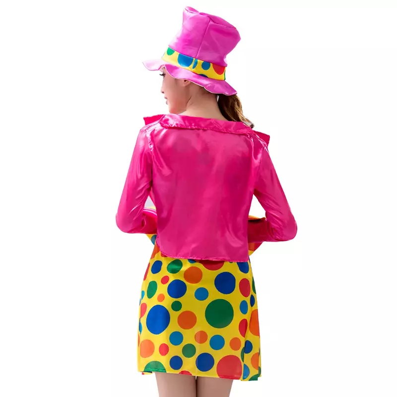 Rainbow Circus Clown Costume for Adult Funny Joker Women Girls Birthday Carnival Party Outfit Sweet Clothes No Wig