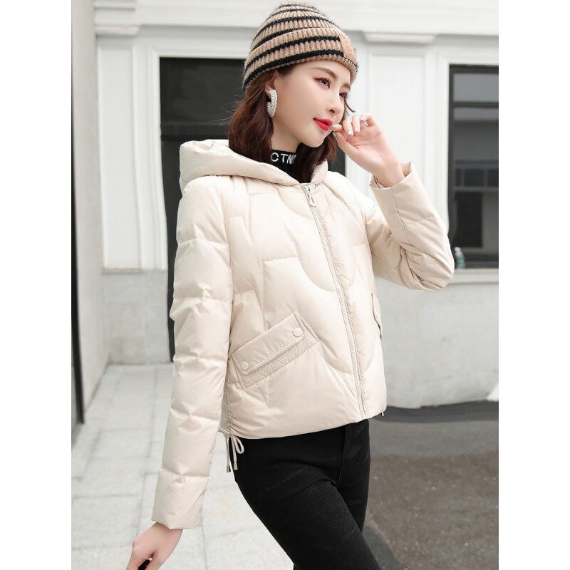 Новинка 2023, женское пуховое пальто из хлопка, зимняя куртка, женские теплые утепленные парки, короткая облегающая верхняя одежда, модное пальто с капюшоном