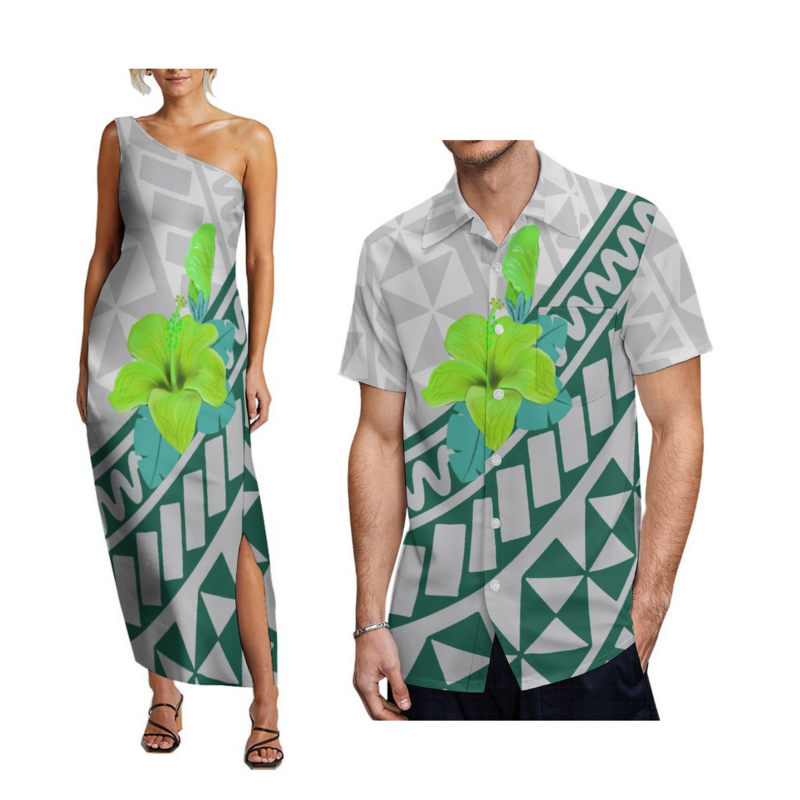 Vestido Maxi ombro oblíquo personalizado para as mulheres, Maxi vestidos de noite, Vestidos Tribais Samoa, Alta qualidade