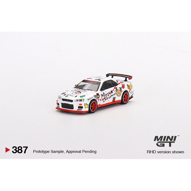 Modelo de coche Diorama de aleación preventa MINI GT 1:64 GTR R34 Límite de Navidad colección de coches en miniatura, juguetes 387