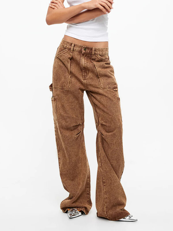 Женские мешковатые спортивные брюки с завышенной талией, прямые штаны, осенние брюки для бега, модные брюки-карго с карманами для отдыха