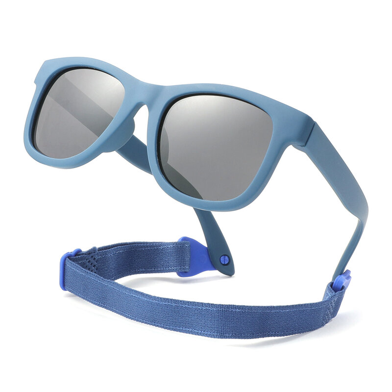 0-24 mesi occhiali da sole polarizzati flessibili pieghevoli per neonato con cinturino cornice quadrata in Silicone per neonato UV400 a specchio