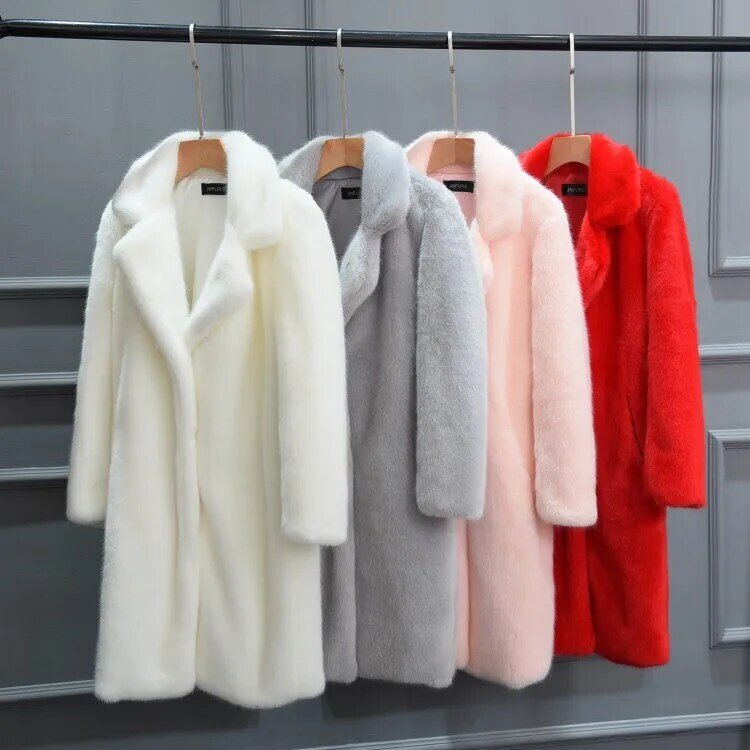 Nuevo traje coreano para mujer, abrigo largo de imitación de piel de visón, abrigo Delgado suelto para mujer, abrigo de lana engrosada