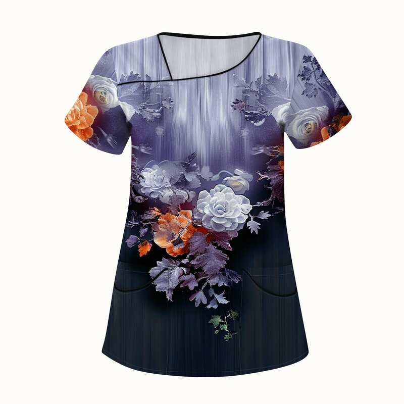 Working with Pockets Clothes for Women Painted Pattern T Shirts for Woman New Arrivals Medical Uniforms Ropa Para Mujer