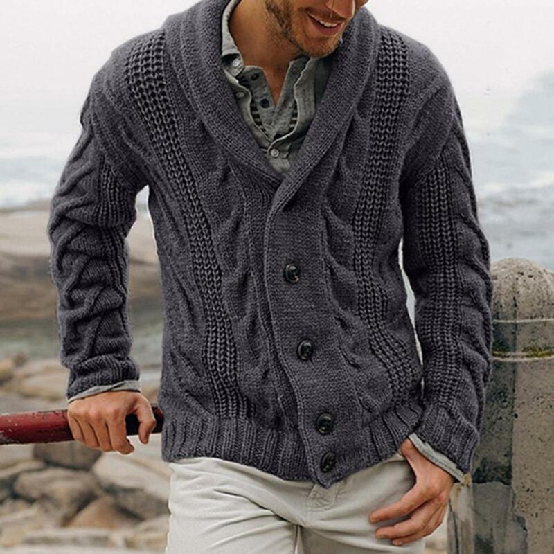Camisola de algodão com fecho de botão masculino, cardigã manga comprida, malha, jaqueta outono e inverno, moda