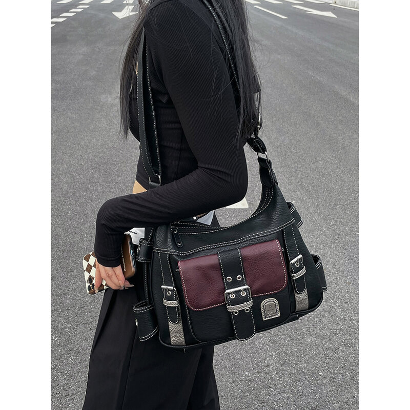 Borsa a tracolla Vintage Y2K borsa a tracolla in pelle PU di alta qualità Tote borsa a tracolla Hip Hop da donna borsa grande pendolare femminile