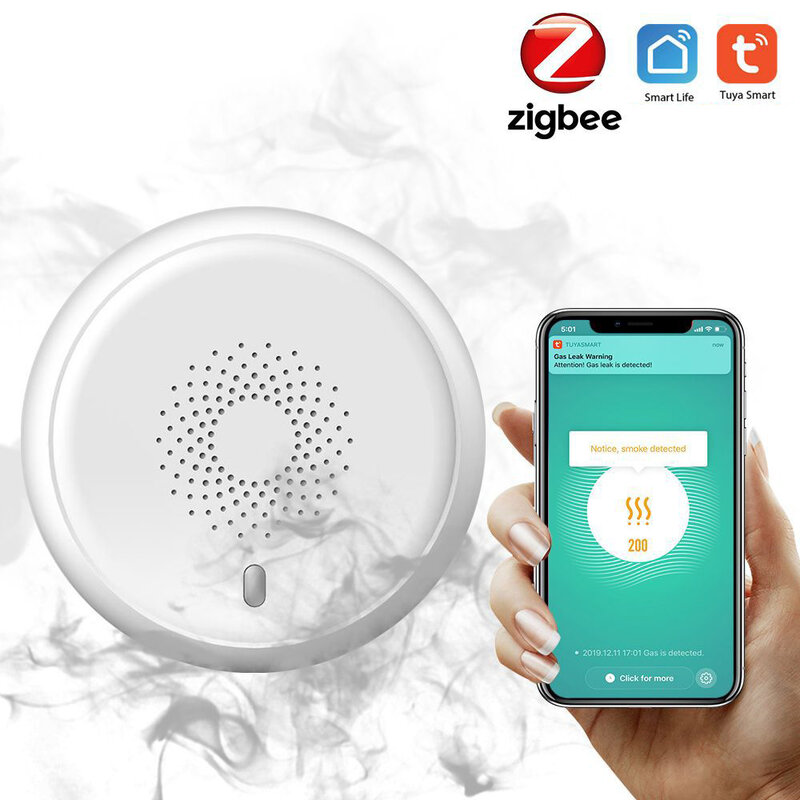 Zigbee detektor asap nirkabel, Sensor asap nirkabel baru, sambungan cerdas mendeteksi Alarm api, perlindungan keamanan, aplikasi Tuya hidup pintar