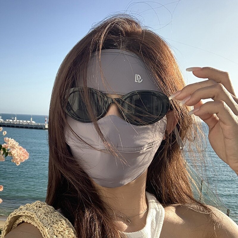 Protezione solare protezione solare maschera moda seta ghiaccio traspirante copertura sottile maschera di protezione UV copertura completa viso maschera senza tracce donne