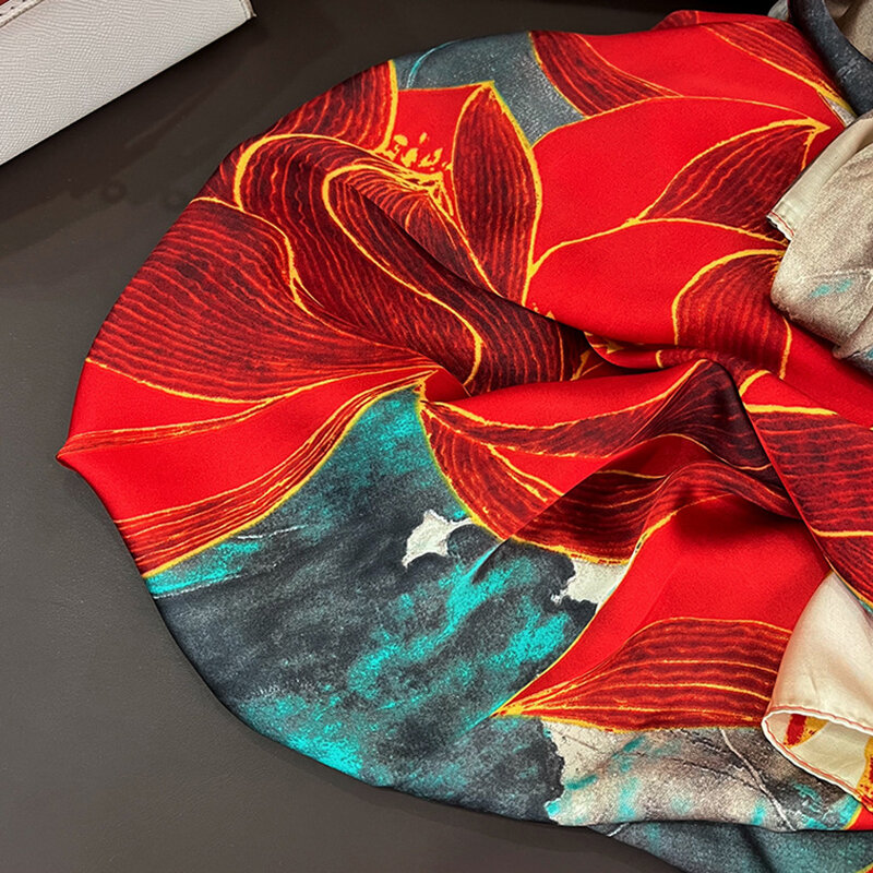 New European and American brand style a variety of cloud brocade thin scarf women's high-end satin imitation silk scarf
